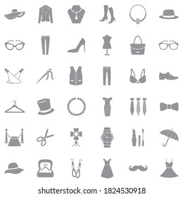 Fashion Icons. Gray Flat Design. Vector Illustration.