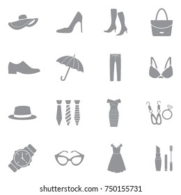 Fashion Icons. Gray Flat Design. Vector Illustration. 