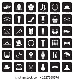 Fashion Icons. Grunge Black Flat Design. Vector Illustration.