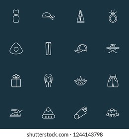 Fashion icons line style set with sleeveless dress, bracelet, bandanna neckerchief elements. Isolated vector illustration fashion icons.