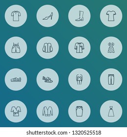 Fashion icons line style set with sandals, boots, apparel karate elements. Isolated vector illustration fashion icons.