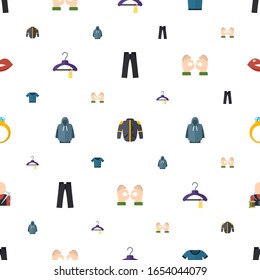 fashion icons pattern seamless. Included editable flat trousers, jacket, t-shirt, Clothes, hoodie, Handmade, diamond ring, tailor, kiss icons. fashion icons for web and mobile.