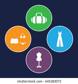 Fashion icons set. set of 4 fashion filled icons such as mannequin, jumpsuit, swimsuit