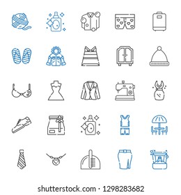 fashion icons set. Collection of fashion with ring, skirt, comb, necklace, tie, umbrella, sportswear, perfume, paper bag, shoe, dress, sewing machine. Editable and scalable fashion icons.