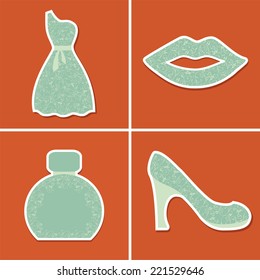 Fashion icons set with floral background.
