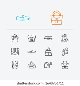 Fashion icons set. Gumboots and fashion icons with puch bag, uggs and computer bag. Set of departure for web app logo UI design.