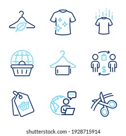 Fashion Icons Set. Included Icon As Scissors, Dry T-shirt, Online Shopping Signs. Sale Tag, Clean Towel, Clean T-shirt Symbols. Slow Fashion, Buying Process Line Icons. Line Icons Set. Vector