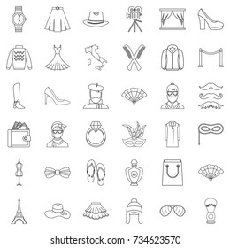 Fashion icons set. Outline style of 36 fashion vector icons for web isolated on white background