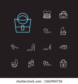Fashion icons set. Sandals and fashion icons with half moon bag, ring bag and accessory. Set of departure for web app logo UI design.