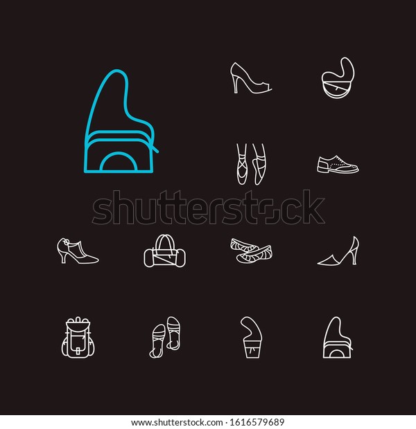 Fashion icons set. Sandals and fashion icons with\
half moon bag, t-strap shoes and accessory. Set of handbag for web\
app logo UI design.