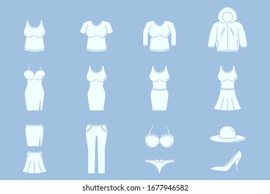 Fashion Icons set - Vector silhouettes of women's clothing for the site or interface
