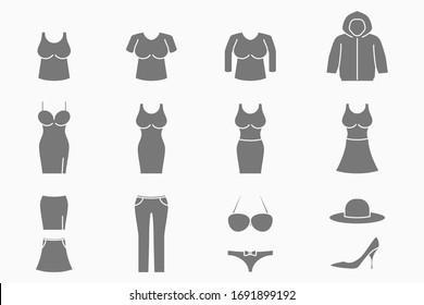 Fashion Icons set - Vector silhouettes of women's clothing for the site or interface