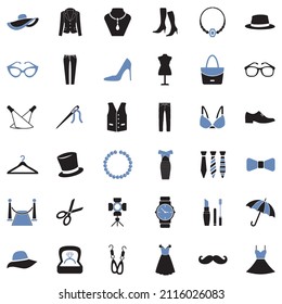 Fashion Icons. Two Tone Flat Design. Vector Illustration.