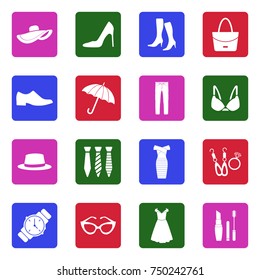 Fashion Icons. White Flat Design In Square. Vector Illustration. 
