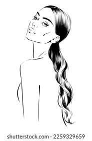 fashion illustration of attractive woman with long hairstyle