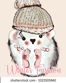 Fashion illustration with baby hedgehog in hat