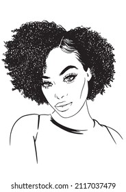 fashion illustration of beautiful black women with curly hairstyle