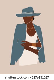 
Fashion illustration black women in trendy earth tones. Modern poster. Isolated on beige background.