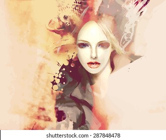 Fashion illustration with a blonde girl