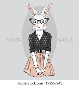 fashion illustration of bunny girl dressed up in hipster style