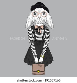 fashion illustration of bunny girl hipster