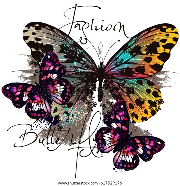 Fashion Illustration Butterflies Colorful Style のベクター画像素材 ロイヤリティフリー