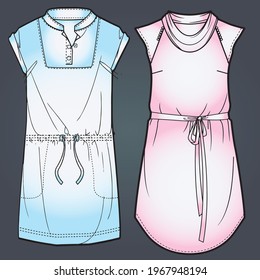 Fashion Illustration, CAD, Technical Drawing, vector isolated template illustration.