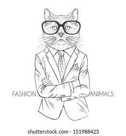 Fashion Illustration of Cat in black &white