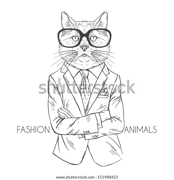 Fashion Illustration Cat Black White Stock Vector (Royalty Free ...