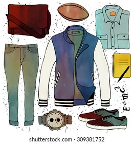 Fashion illustration clothing set. Mens clothes.