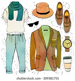 Fashion illustration clothing set. Mens clothes.