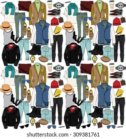 Fashion Illustration Clothing Set. Mens Clothes Pattern.