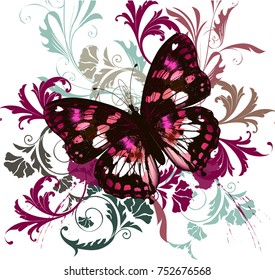 Fashion illustration with colorful butterfly