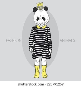fashion illustration of cute panda girl kid