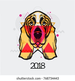 Fashion illustration of dog head.
