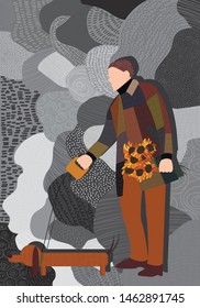 fashion illustration, fashionable guy dressed in autumn clothes