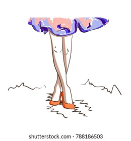 fashion illustration feet in the coral shoes and a full skirt