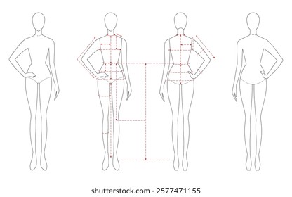 fashion illustration of female body measurements for sewing project