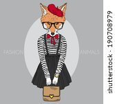 fashion illustration of foxy girl dressed up in french retro style