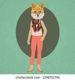 fashion illustration of foxy girl dressed up in retro style 