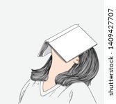 Fashion illustration of girl.She was bored reading a lot.Doodle art concept,illustration painting