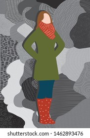 fashion illustration, fashion girl dressed in autumn clothes