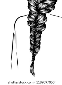 Fashion illustration of a girl with heathy long hairstyle. Hand-drawn braid for web, brochure, templates, post, business card.