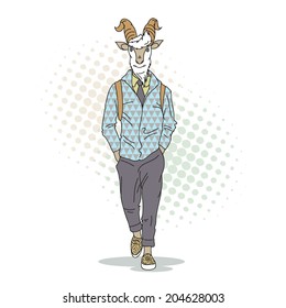 Fashion illustration of goat in a hipster style