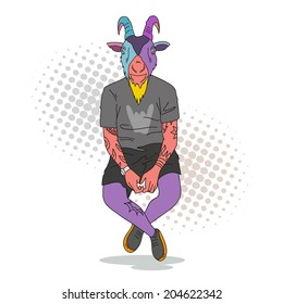 Fashion illustration of goat teenager style 