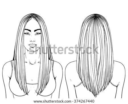 Fashion Illustration Haircut Long Hair Vshape Stock