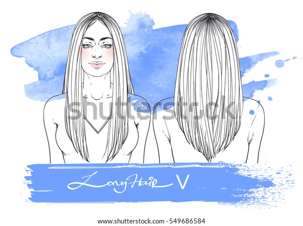 Fashion Illustration Haircut Long Hair Vshape Stock Vector