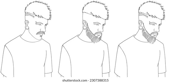 Fashion illustration line drawing  stylish man barbershop haircut cover for magazine notebook, flyer, invitation cover linear sketch product design. Guy face portrait flat style Business man clipart