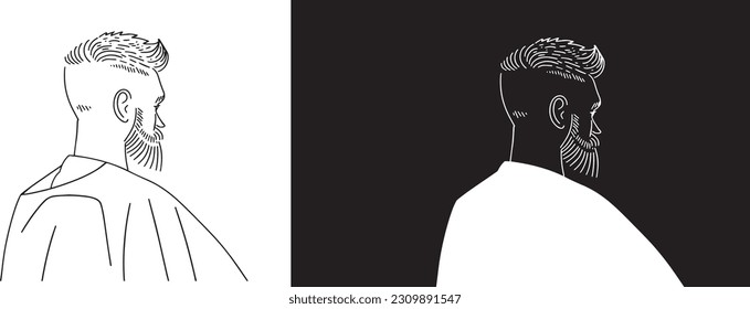 Fashion illustration line drawing  stylish man barbershop haircut cover for magazine notebook, flyer, invitation cover linear sketch product design. Guy face portrait flat style Business man clipart