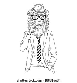 fashion illustration of lion dressed up in office style 